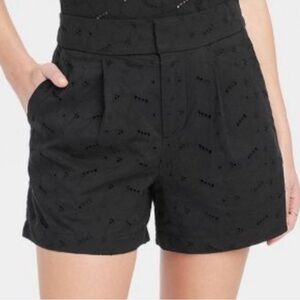 A New Day Black Eyelet Shorts Pleated 10